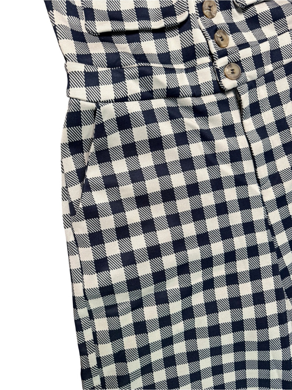 Cider Navy Gingham Wide Leg Jumpsuit Button Front Pockets Size Medium - Picture 5 of 14